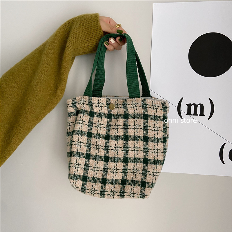 Túi len đựng bình nước giữ nhiệt thiết kế mới họa tiết sọc caro thời trang theo phong cách Vintage