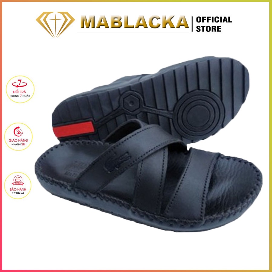 Dép nam quai chéo da bò thật thời trang hàng hiệu MABLACKA D71