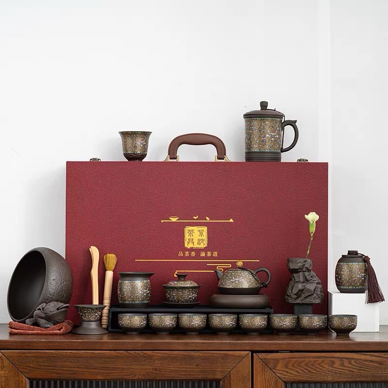 Ấm Chén Tử Sa Nghi Hưng  ⚡ XẢ KHO ⚡ Bộ ấm chén cao cấp có vali đựng phù hợp mang đi làm quà tặng