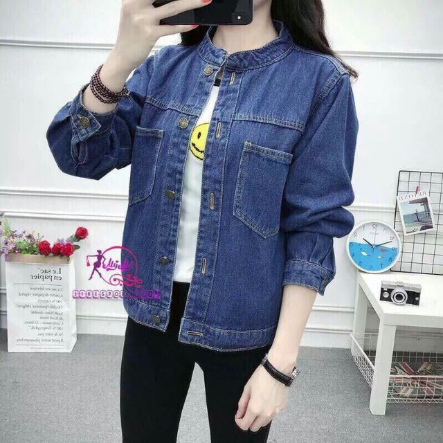 Khoác jean trơn cổ trụ (cổ tàu) MK193 KJW066