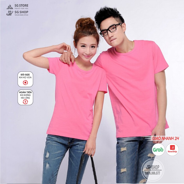 Áo thun trơn màu hồng dâu phông unisex nam nữ tay ngắn cổ tròn thun cotton 4 chiều mềm mịn ATTHD | SG