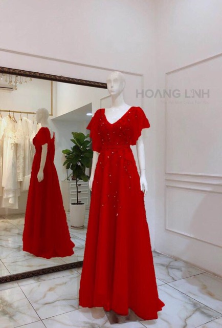 Đầm maxi dạ hội tay loe kèm ảnh thật