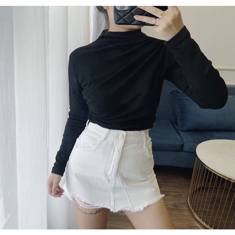 Áo tay dài nhún bèo cổ