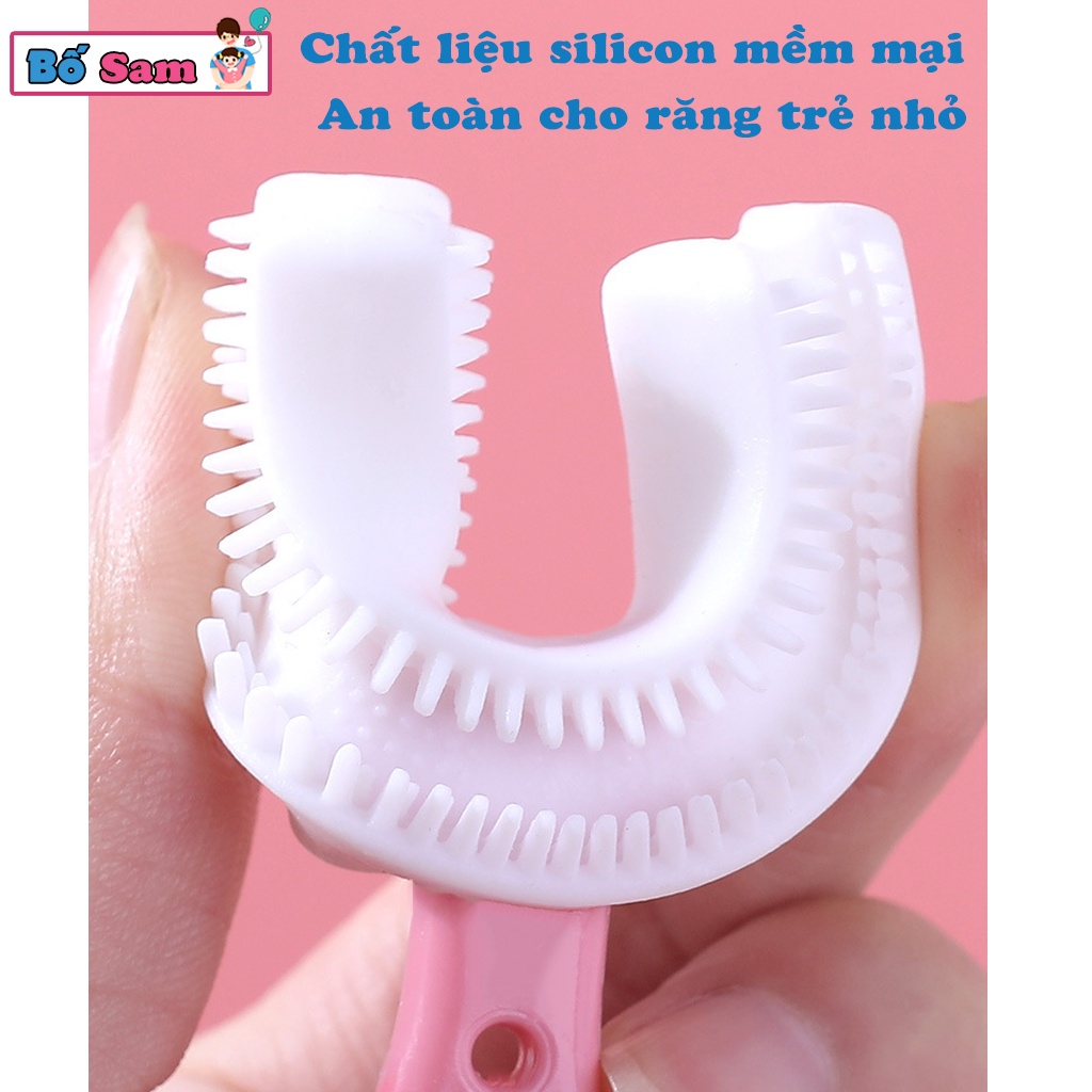 Combo 3 chi tiết bàn chải đánh răng chữ u silicon, kem đánh răng và cốc cho bé từ 2 đến 12 tuổi Shop Bố Sam