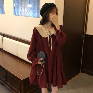 (ORDER) Váy xòe ngắn đuôi cá dài tay dáng baby doll cổ bẻ rộng thắt nơ đáng yêu style nữ sinh