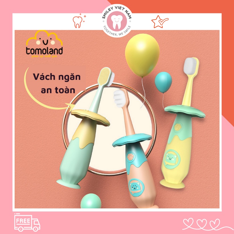 Bàn chải đánh răng cho bé Tomoland - bàn chải lông tơ siêu mềm có vách ngăn - an toàn giúp bé tập đánh răng hiệu quả