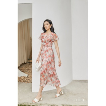 Đầm hồng voan lụa họa tiết hoa hồng_HebeDesign_