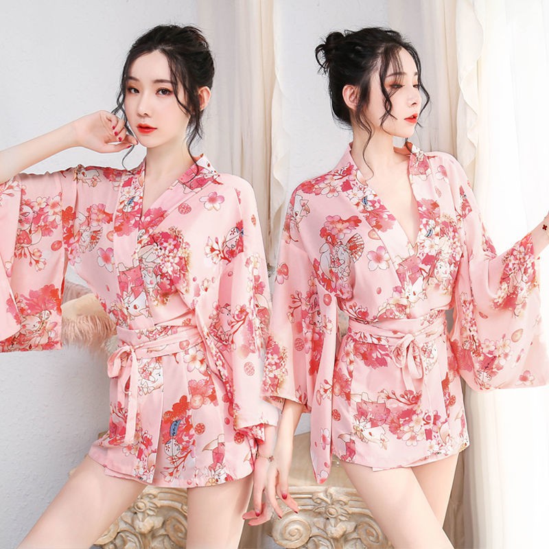 ◘Nhất định phải có hoa anh đào gợi cảm Nhật Bản đồng phục kimono cám dỗ bộ đồ ngủ lưới người nổi tiếng neo áo choà .