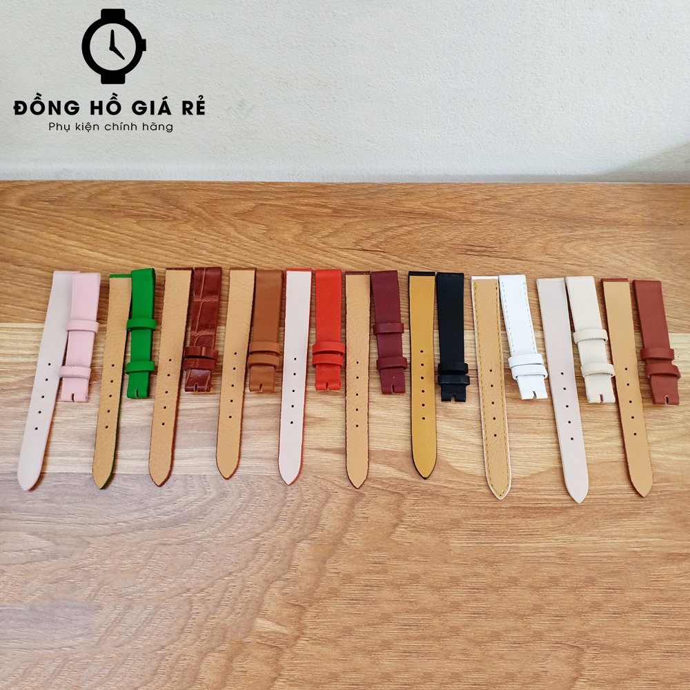 Dây đồng hồ nữ da bò cực mềm size 12.14.16 không có khóa bướm chịu nước tốt
