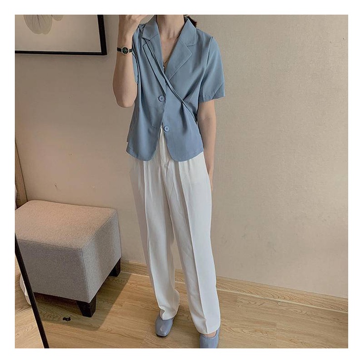 Áo ngắn tay áo cổ chữ V ve áo rời thời trang mùa hè giản dị cho nữ | BigBuy360 - bigbuy360.vn