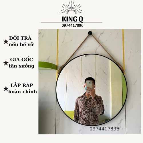 Gương viền thép treo dây, gương tròn treo cúc dây.Mẫu chụp thật