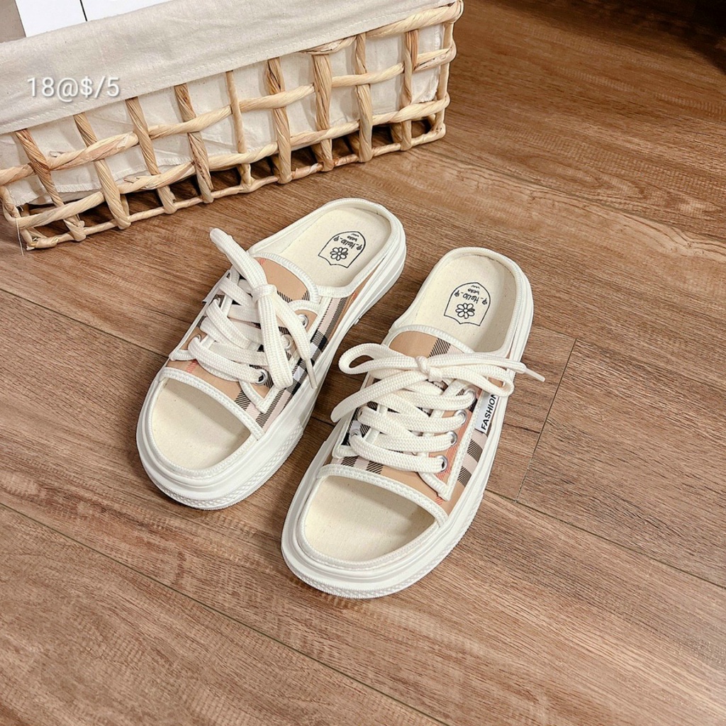 giày sục thể thao nữ hở mũi dép mùa hè đế bằng cao 3cm kiểu cột dây mẫu mới Minhtuyetshoes