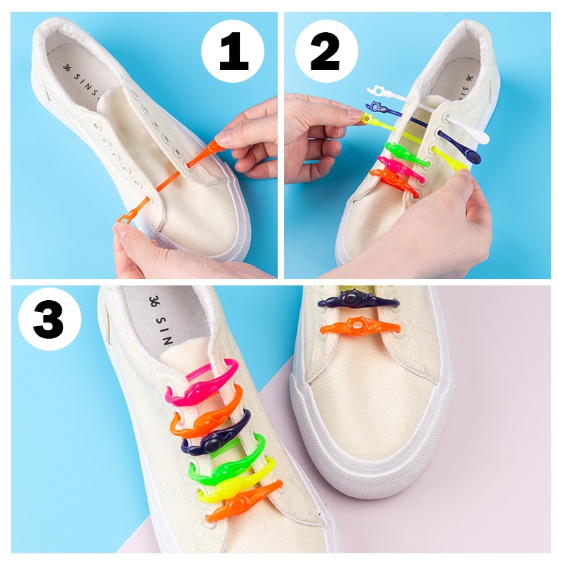 Set 12 Dây Giày Bằng Silicone Đàn Hồi Nhiều Màu Sắc Dành Cho Người Lớn Và Trẻ Em