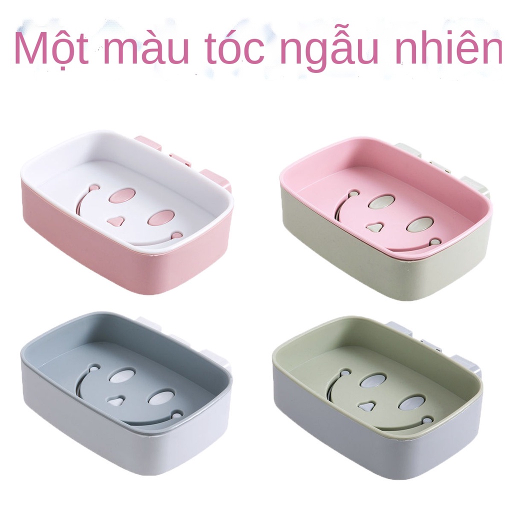 ✎▤Dán hộp xà phòng sáng tạo thoát nước toilet treo tường hình mặt cười có đục lỗ tự do hai lớp hộp đựng xà phòng lớn ngă