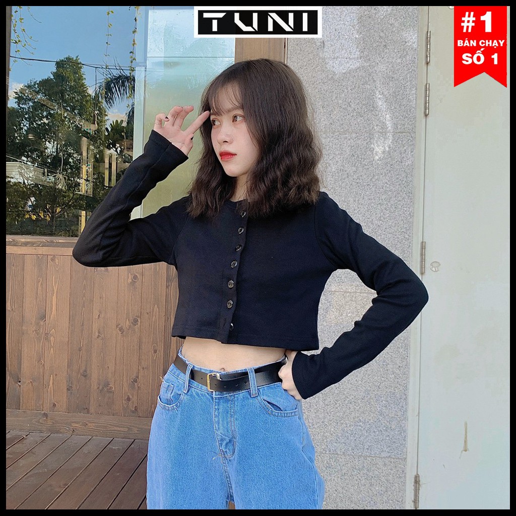 Áo Croptop Tay Dài ?FREESHIP? Áo Croptop Nữ YAN Ulzzang Len Tăm Nút Thật(ẢNH THẬT)