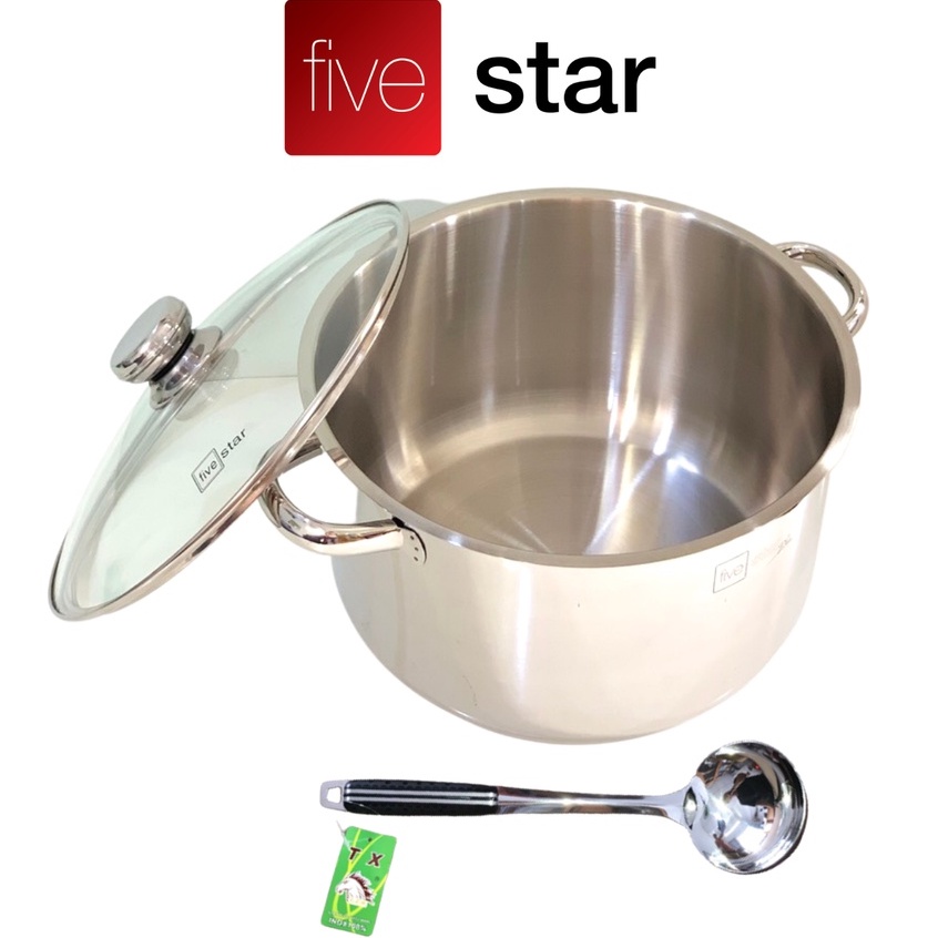 Nồi luộc gà inox 304 cao cấp Fivestar Plush 28cm nắp kính , 3 đáy dùng được bếp gas , hồng ngoại ( tặng 1 vá canh inox )
