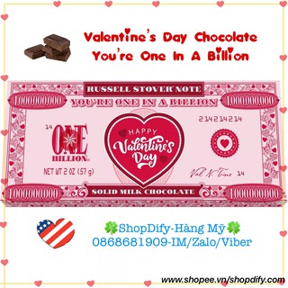 Socola Mỹ Happy Valentine s You Are One In A Billion Bar Russell Stover Note Chocolate 57g