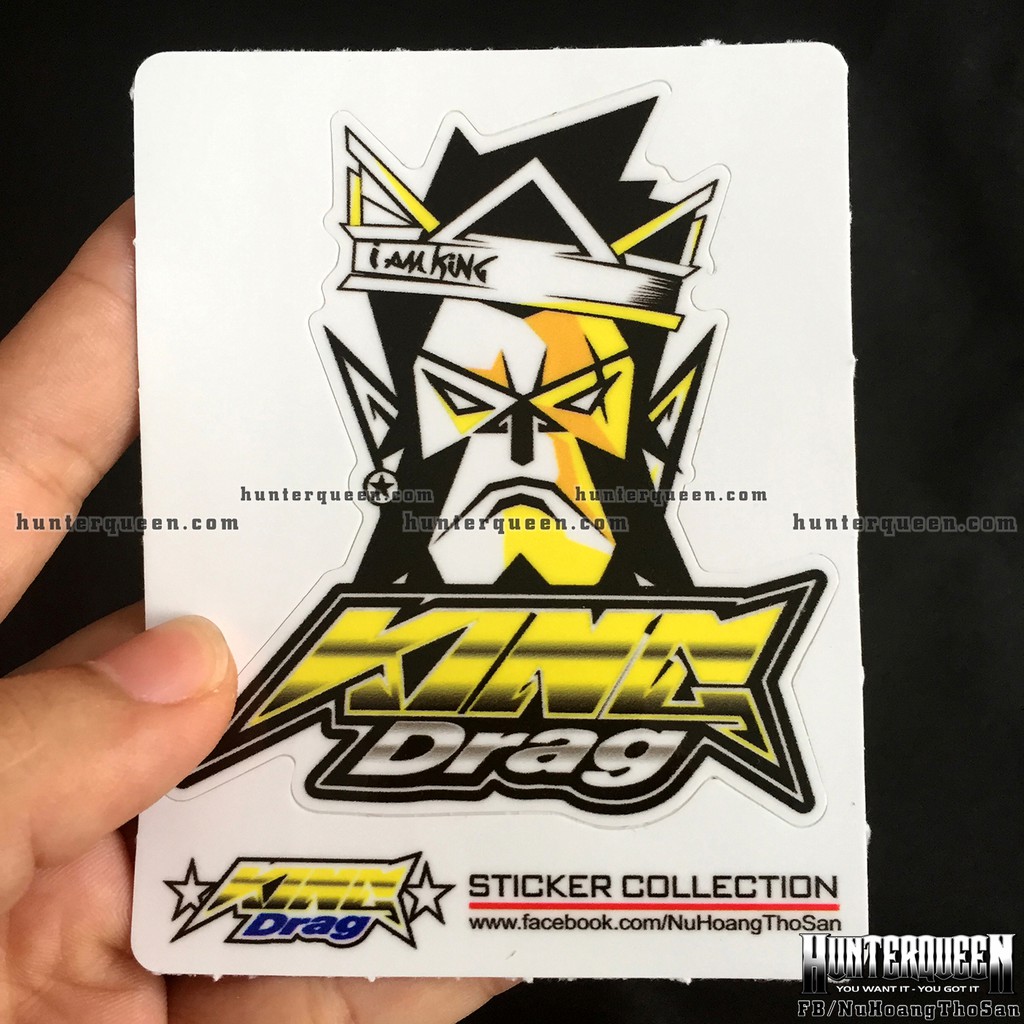 Logo hình dán King Drag. Decal cao cấp chống nước, sắc nét, bền màu, dính chặt. Thiết kế logo và in theo yêu cầu