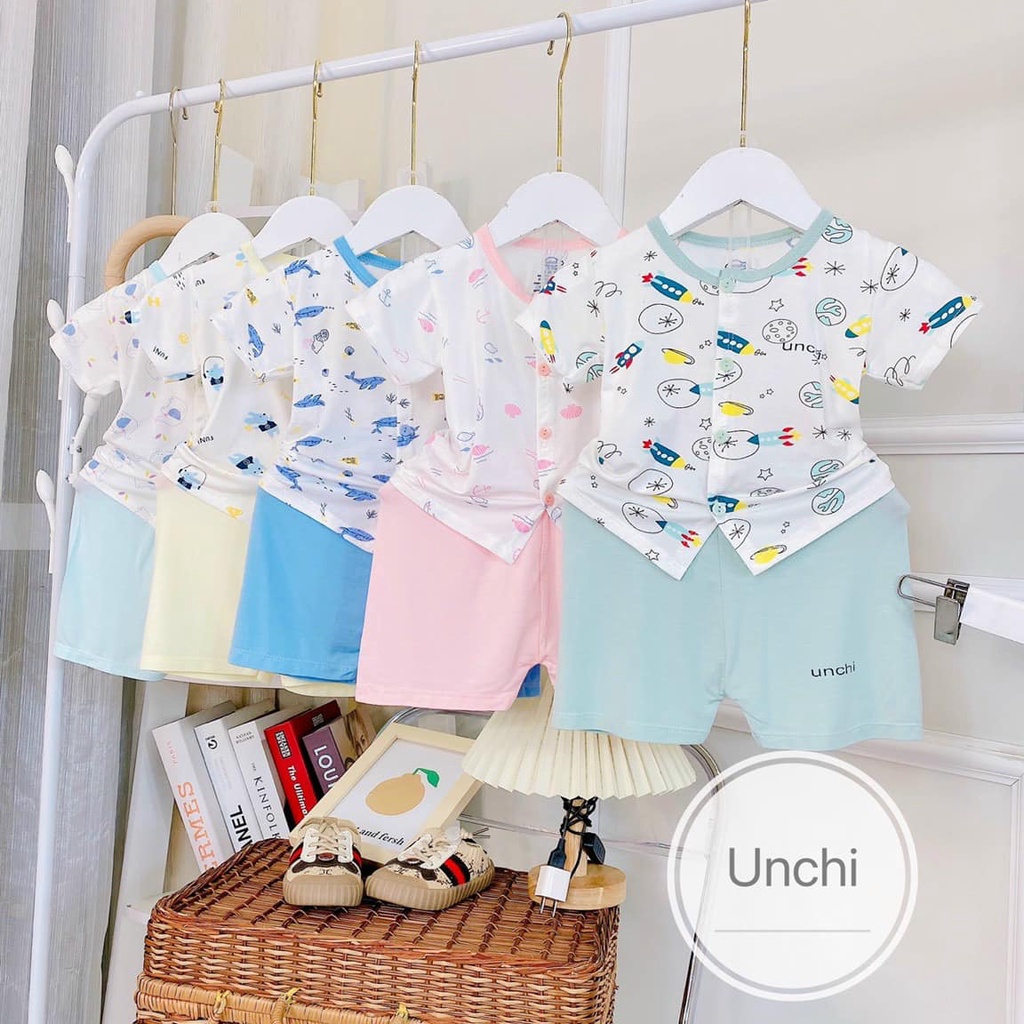 [CO GIÃN 4 CHỀU] Bộ cộc unchi cúc giữa peptit áo trắng quần màu, bộ unchi cộc tay cho bé gái, bé trai