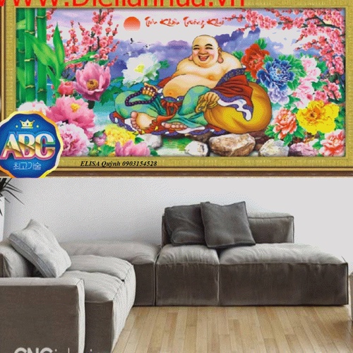 Tranh đính đá phật di lạc KT:120x52cm,tranh gắn đá chưa gắn