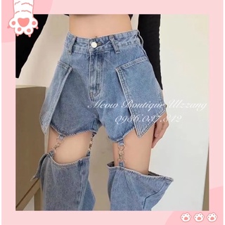 [OD] Quần jeans suông dài ống rộng tách rời 2in1 quần nữ cá tính phong cách ulzzang có ảnh thật