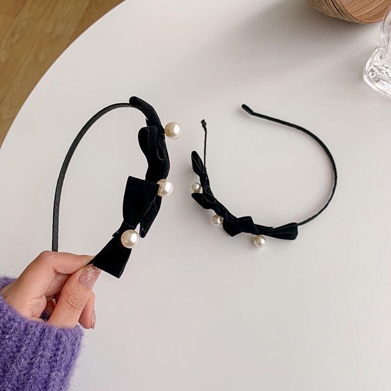 Băng đô cài tóc nơ đen ngọc trai giả TIMSTORE phụ kiện thời trang xinh