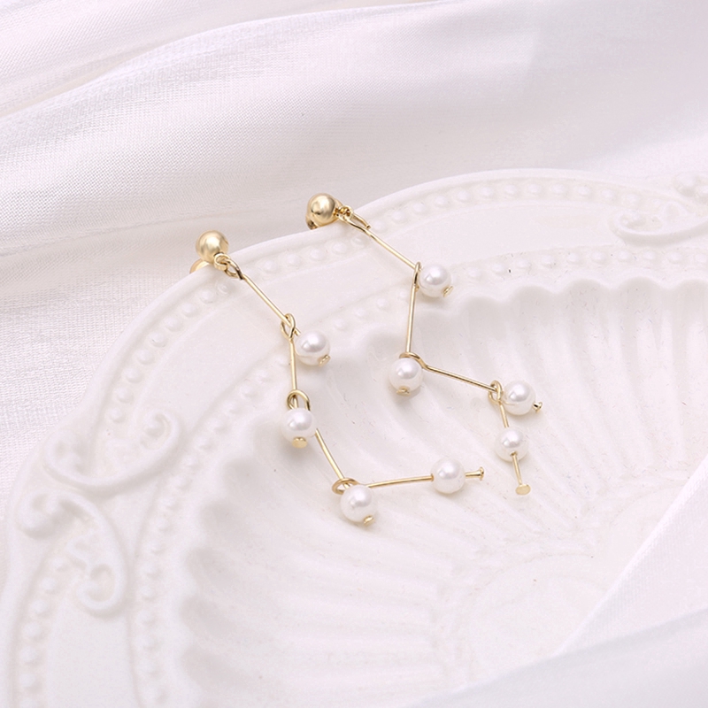 Bông tai kim loại xi bạc/vàng thiết kế dáng dài đính ngọc trai giả cho nữ