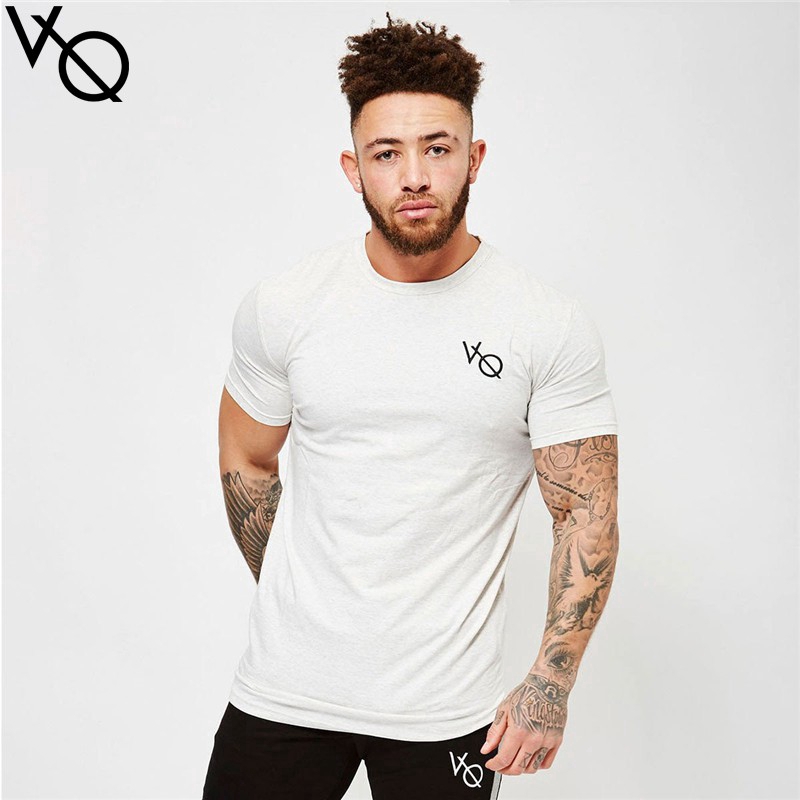 VQ Men's Cotton Shirt Sports Breathable Short-sleeved T-shirt Fashion Casual Top