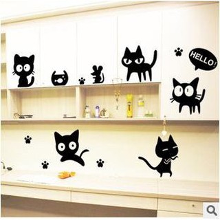 Decal dán tường mèo đen dễ thương
