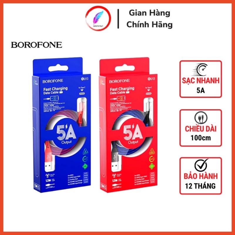 Dây Cáp Sạc Nhanh Borofone BU13 5A Chính Hãng Type C Micro 1m2 Bảo Hành 12 Tháng