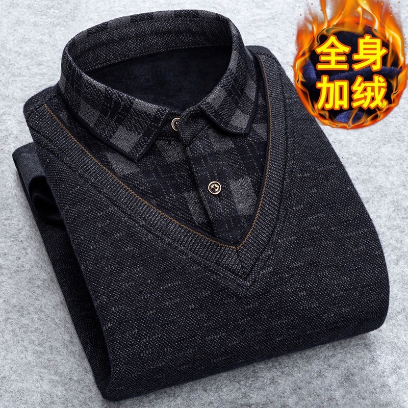 Áo ghi lê len lót lông phối sơ mi kẻ dành cho các bố các anh