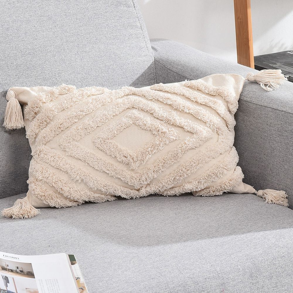 Vỏ bọc gối sofa bằng vải không dệt đính tua rua phong cách bohemian độc đáo