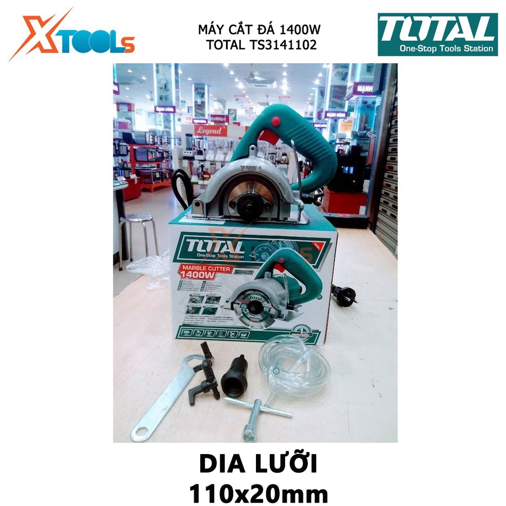 Máy cắt đá TOTAL TS3141102 máy cắt đá cầm tay có công suất 2400W, Tốc độ không tải 1100v/p, 110mm x 20 mm, 34 mm