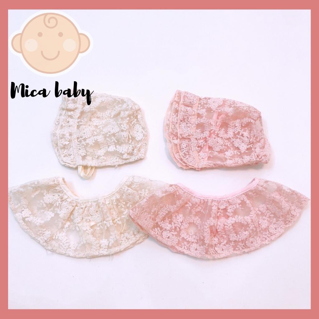 Set yếm + mũ tiểu thư ren đáng yêu cho bé từ 0-12 tháng Mica baby