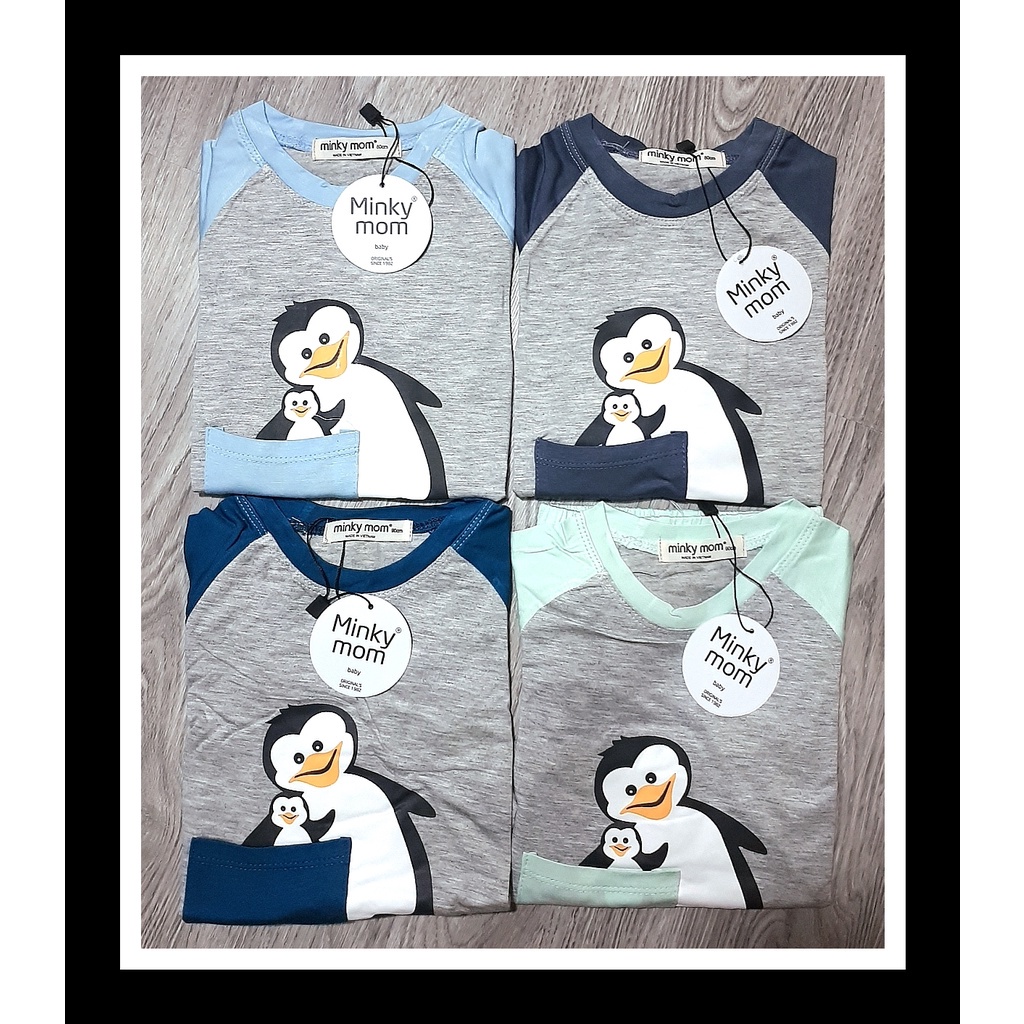 Bộ Thu Đông Thun Lạnh Dài Tay Chim Cánh Cụt Bé Trai Bé Gái Size 8-18kg 💖 Bộ Minky Mom Dài Tay giữ ấm tốt cho bé