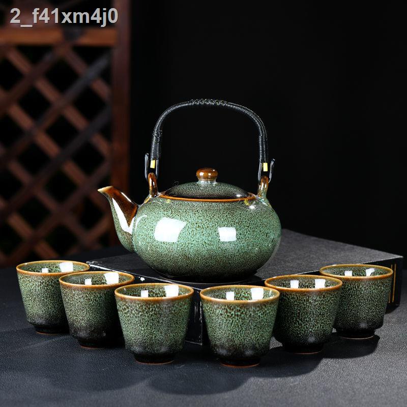 ۩ Bộ ấm trà gốm sứ chén 7 chùm hoàn chỉnh phòng khách gia đình Kung Fu dung tích lớn