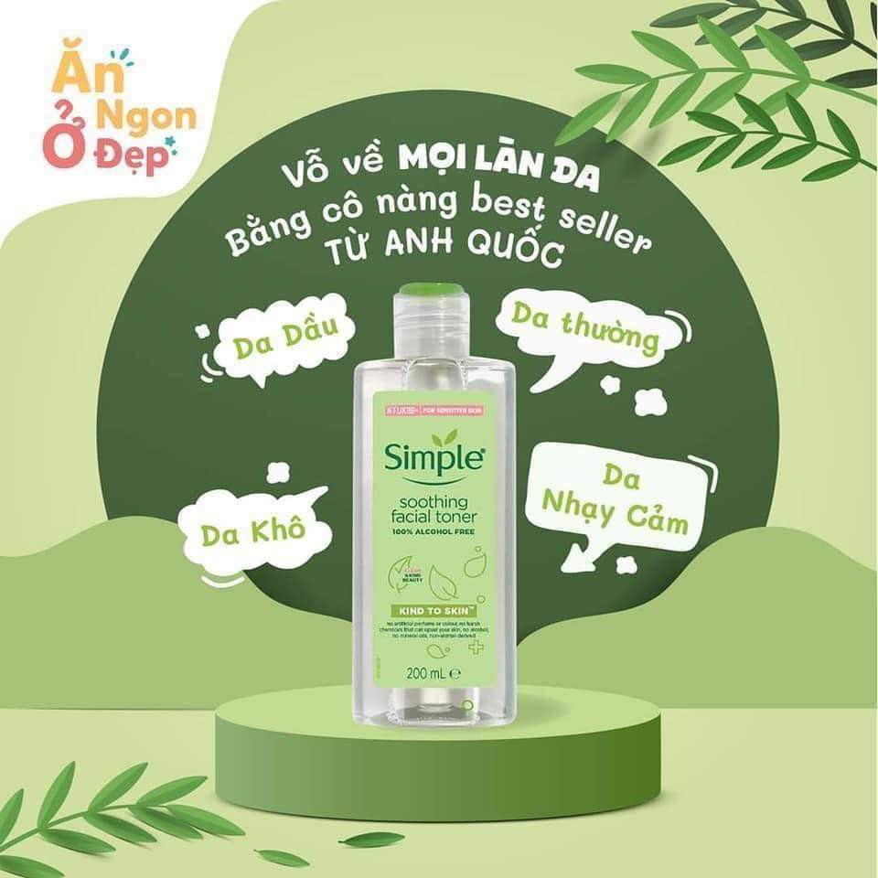 Combo 2 Sản Phẩm Giúp Da Sạch Sâu Và Cấp Ẩm Cho Da Simple Kind To Skin (Tẩy trang 200ml + Toner 200ml)