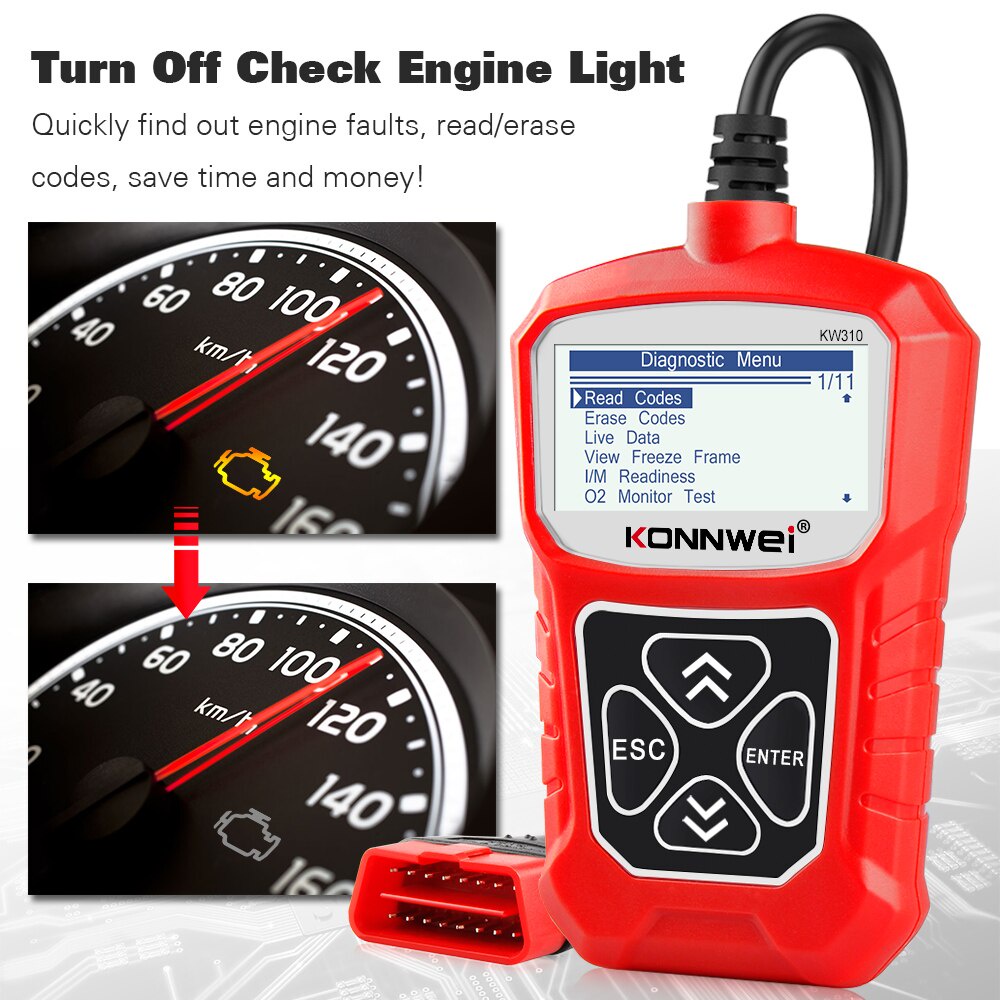 Konnwei kw310 obd2 Máy Quét Xe Hơi Khuếch Đại Ngôn Ngữ Nước Nga obd 2 Cho Ô Tô Ov2 Tốt Hơn elm327