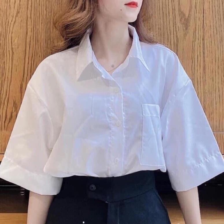 [Mã 1010FASHIONSALE3196 giảm 10K đơn 50K] Áo Sơ mi Basic From rộng tay lỡ hót teen học sinh Style Hàn Quốc | BigBuy360 - bigbuy360.vn