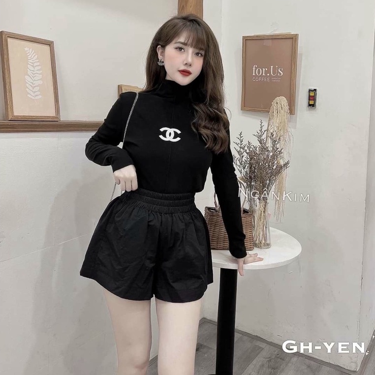 Xả hàng Áo thun cổ leo lót lông thêu logo, Áo phông dài tay dáng ôm AS7122 - NhiNhi Shop