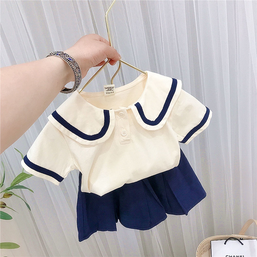 Set Áo Thun Tay Ngắn + Chân Váy Xếp Ly Mùa Hè Hàn Quốc Mới 2023 Cho Bé Gái