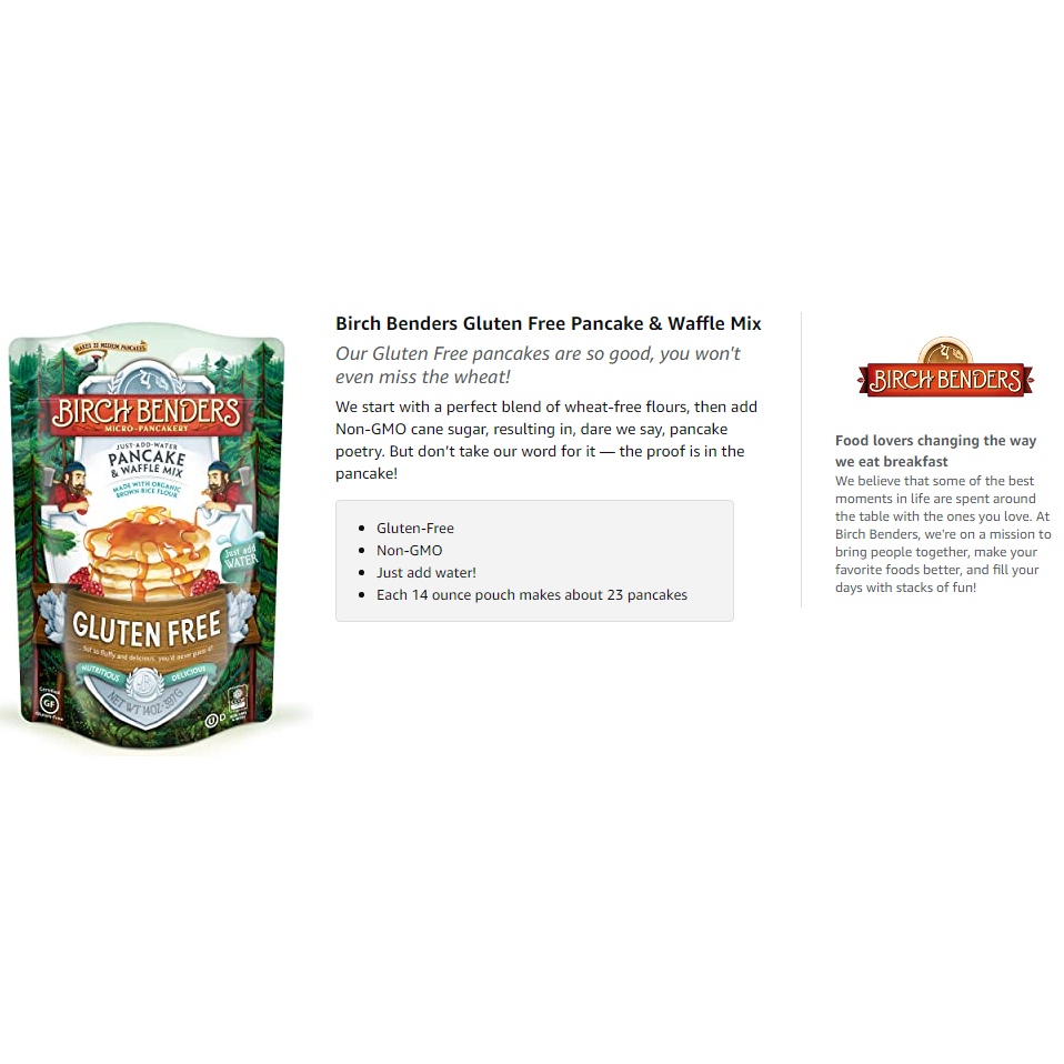 BỘT BÁNH PANCAKE GLUTEN-FREE Birch Benders Pancake &amp; Waffle Mix, 397g (14oz)