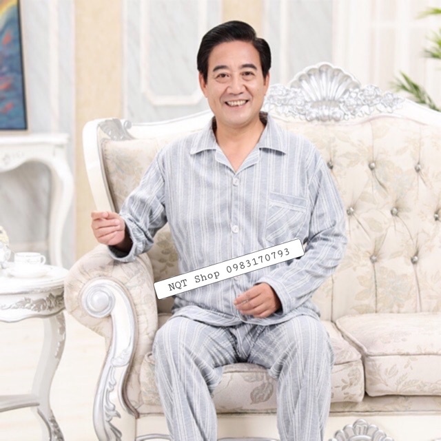 Bộ Pijama Dài Tay Người Già - Bộ Kẻ Ông Già - Quần Áo Mặc Nhà Trung Niên - Hàng nhập khẩu