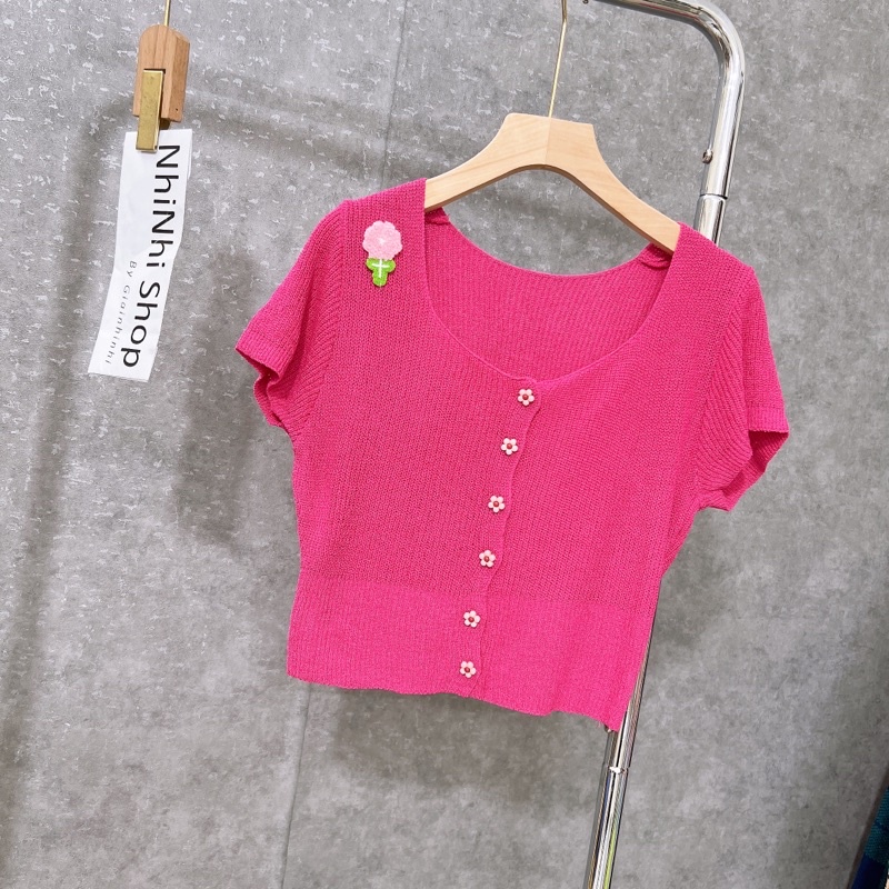 Áo len cổ vuông khuy hoa, Áo kiểu len dáng ôm sexxy AL8810 - NhiNhi Shop