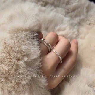 Nhẫn hạt ngọc trai nhựa cao cấp độ sáng cao 4mm với dây thun giãn phù hợp mọi kích cỡ