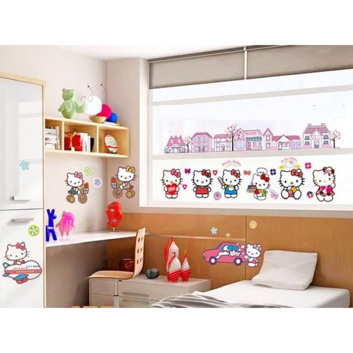 Tranh decal, decal dán tường trang trí phòng, tủ cho bé gái mèo hello kitty TE23.4