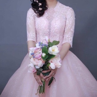 Váy cưới ren tay lỡ (hình thật) (thanh lý)