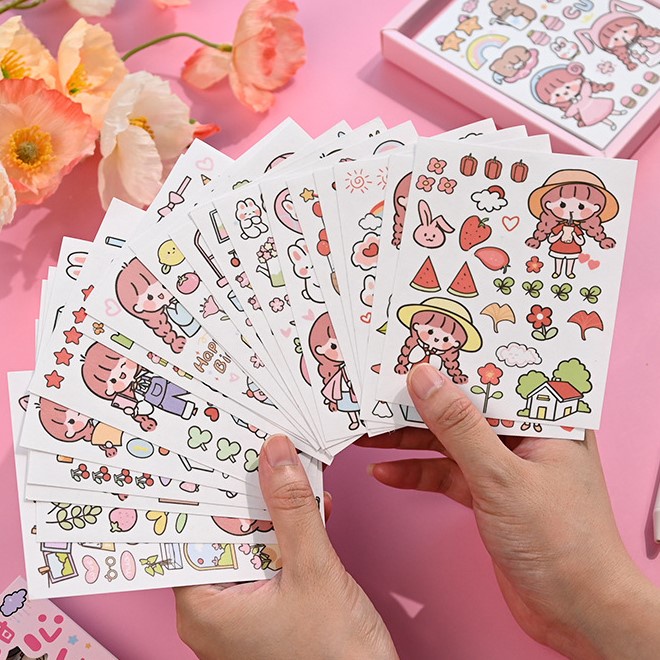 Set sticker hình dán sổ tay 50 tấm cute dán sổ trang trí có hộp xinh ST43