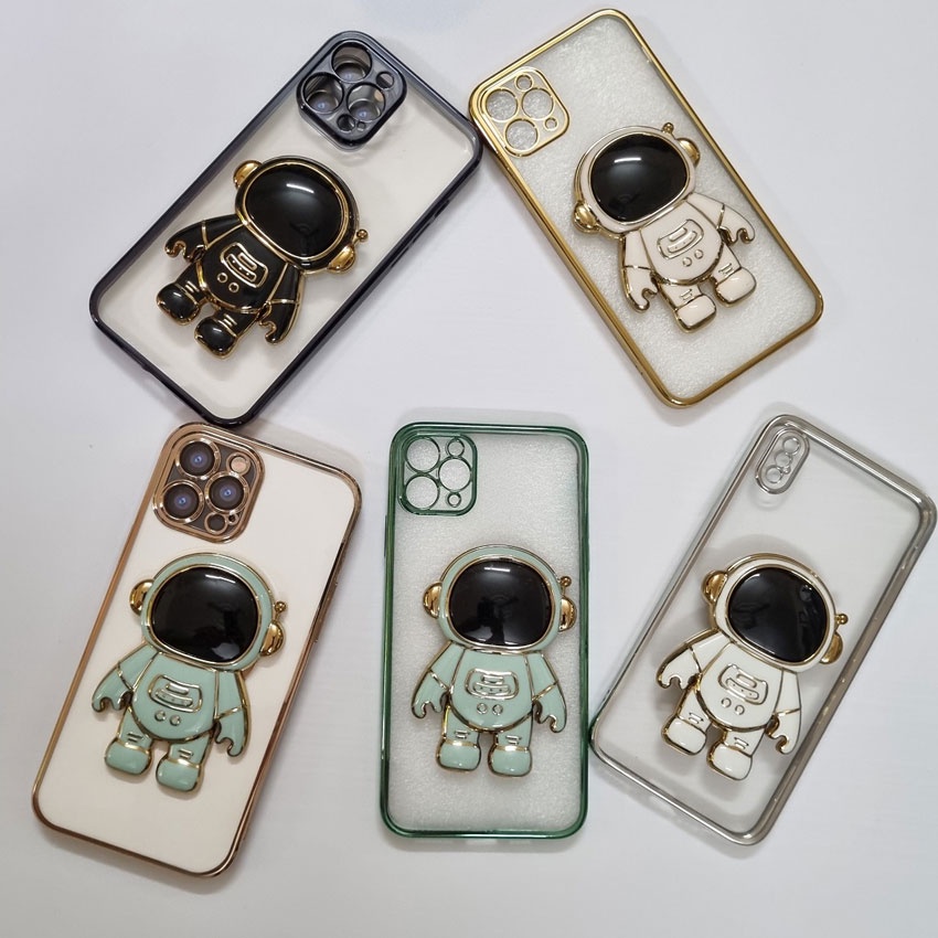 Ốp lưng cho Iphone viền mạ màu sang trọng kèm đế đỡ lưng Phi Hành Gia cho IPhone 13 12 11 Pro Max xs max 8plus 7plus đẹp