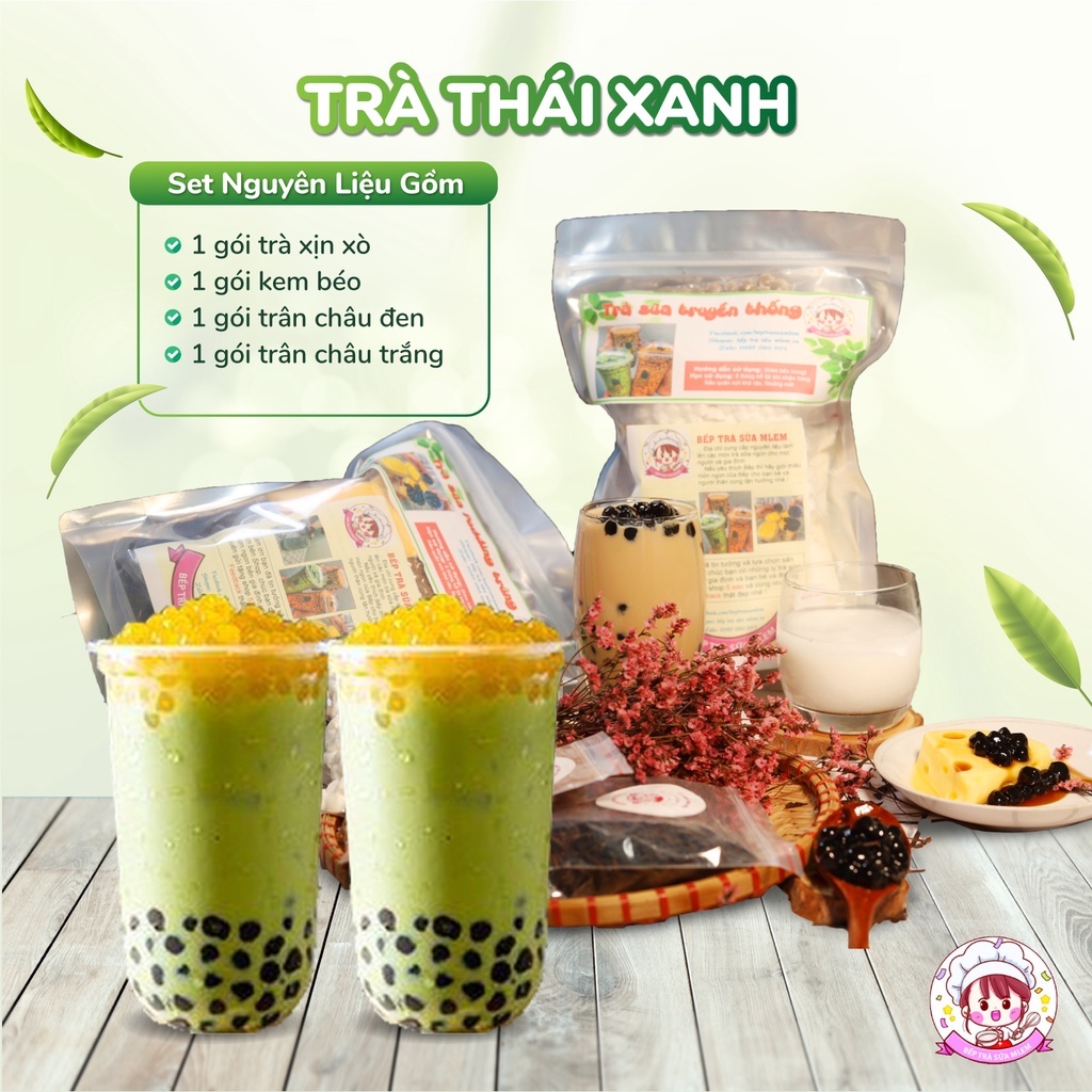 SET NGUYÊN LIỆU PHA TRÀ SỮA THÁI XANH (5-6 ly) BẾP TRÀ SỮA MLEM
